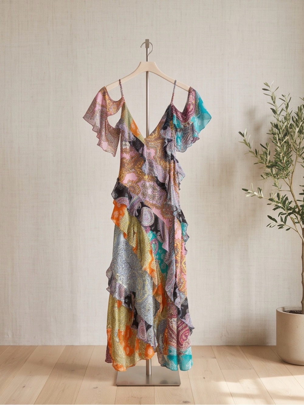 Boho Multi-Color Ruffled Maxi Dress - Picture 2 of 4